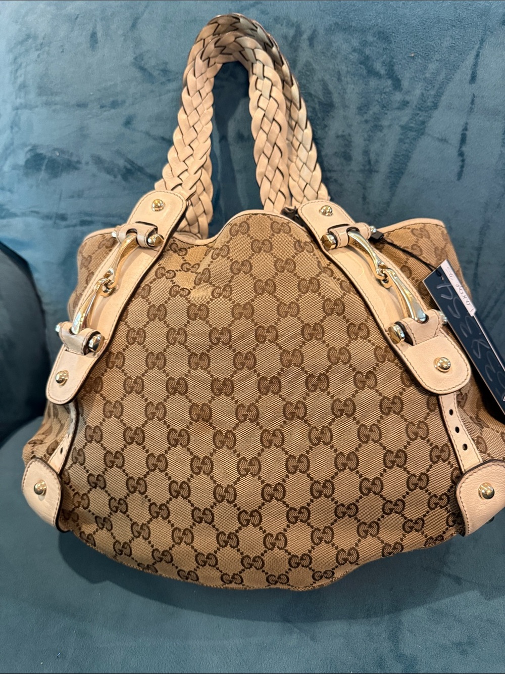 Gucci Beige Monogram Shoulder Bag with Cream Trim